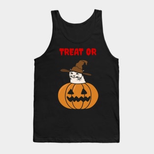 Trick or Treat Halloween Sad Cat Meme Tank Top